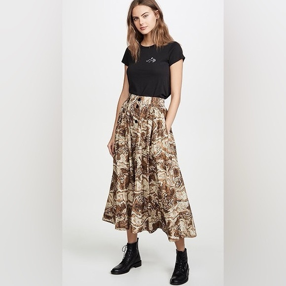 GANNI Graphic Print Midi A-Line Skirt - Tiger print size 34
